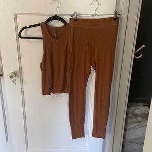 Skims Large Copper Soft Lounge Racer Tan and Rib Leggings